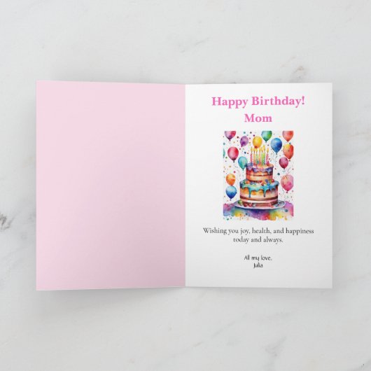 Pink Petunias Personalize Birthday Back Too カード (内部)