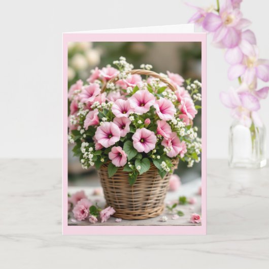 Pink Petunias Personalize Birthday Back Too カード (蘭)