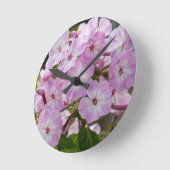 Pink Phlox ラウンド壁時計 (傾斜)