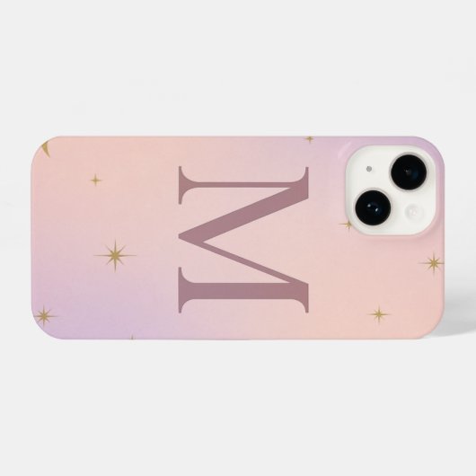 💖 Pink Phone Case with Big Yellow “M” & Stars iPhoneケース (裏面横)
