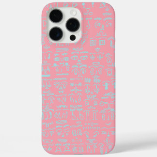 Pink Phone Case with Blue Doodle Pattern – Artisti iPhone 16 Pro Maxケース