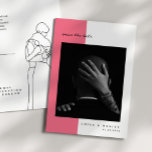 PINK Photoエレガント日付の保存招待状 セーブザデート<br><div class="desc">このミニマルでエレガントな結婚式は、日付カードを保存しモダンて、ピンクと白の背景に黒の文字を使用し、あなたの個人的な写真。背シンプル側にスタイリッシュロマンチックなイラストレーションと見る。</div>