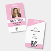 Pink | Photo Employee Logo or QR CODE Security バッジ (正面＆裏面)
