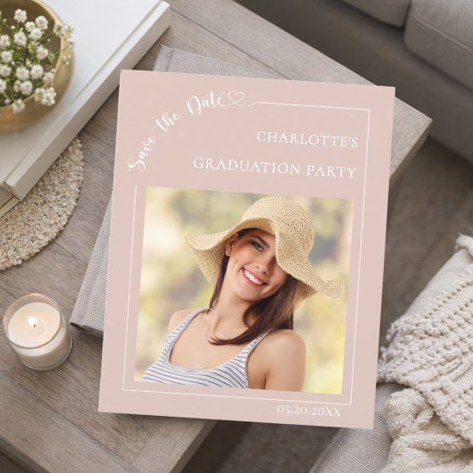 Pink photo Graduation Party Save the Date チラシ