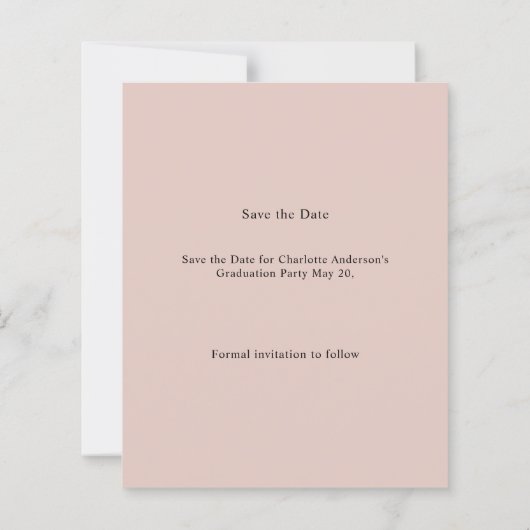 Pink Photo Graduation Party Save the Date card (裏面)