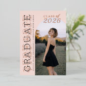 Pink Photo Graduation Rose Gold Foil Invitation 箔招待状 (立ち正面)