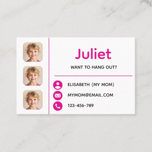 Pink Photo Kids Playdate Card 名刺 (正面)