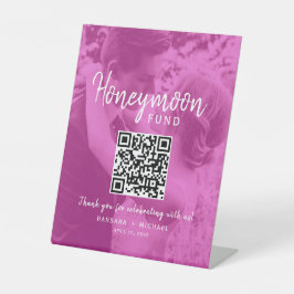 Pink Photo QR Honeymoon Fund Wedding 台座サイン