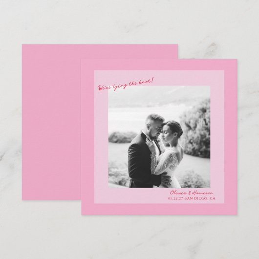 Pink Photo Wedding Save the Date 招待状 (正面/裏面)