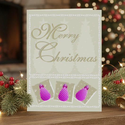 Pink Pine Cone Christmas Photo Folded Holiday Card シーズンカード