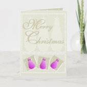 Pink Pine Cone Christmas Photo Folded Holiday Card シーズンカード (正面)