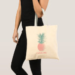 Pink Pineapple Cute Fruit Drawing Monogram Name トートバッグ<br><div class="desc">Add some color with this Fun Pink Pineapple Block Print Illustration Tote Bag,  personalized with your name.</div>