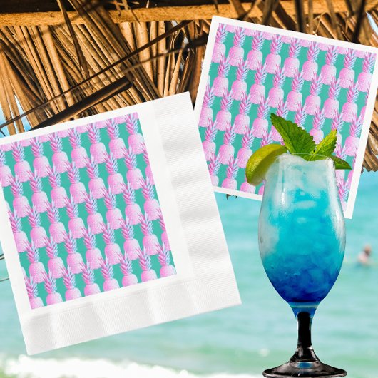 Pink Pineapples Caribbean Blue   スタンダードカクテルナプキン