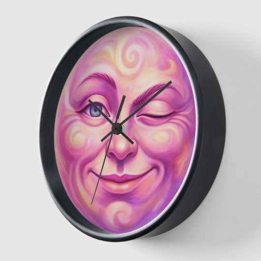 Pink pink Moon celestial whimsical Gothic fan tear 壁時計 (傾斜)