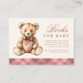 Pink Plaid Bear Baby Shower Books For Baby エンクロージャーカード (正面)