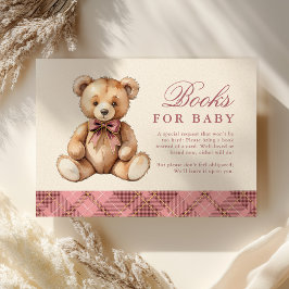 Pink Plaid Bear Baby Shower Books For Baby エンクロージャーカード