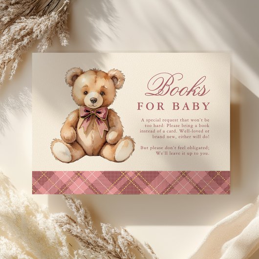 Pink Plaid Bear Baby Shower Books For Baby エンクロージャーカード