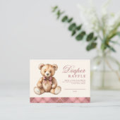 Pink Plaid Bear Baby Shower Diaper Raffle エンクロージャーカード (スタンド正面)