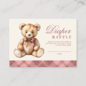 Pink Plaid Bear Baby Shower Diaper Raffle エンクロージャーカード (正面)