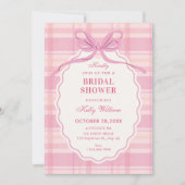 Pink plaid bow bridal shower 招待状 (正面)