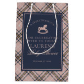 Pink Plaid Classic Rocking Horse Baby Shower Favor ミディアムペーパーバッグ (裏面)