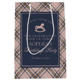 Pink Plaid Classic Rocking Horse Birthday Favor ミディアムペーパーバッグ