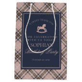 Pink Plaid Classic Rocking Horse Birthday Favor ミディアムペーパーバッグ (裏面)
