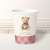 Pink Plaid Classic Teddy Bear Baby Shower 紙コップ