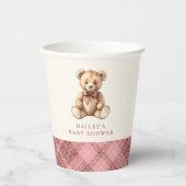 Pink Plaid Classic Teddy Bear Baby Shower 紙コップ (正面)