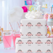 Pink Plaid Cute Airplane Girl Name Personalized ラッピングペーパー