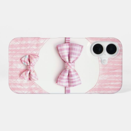 Pink Plaid - Cute Bow Tie Phone Case iPhone 16ケース (裏面横)