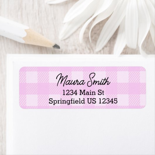 Pink Plaid cute return address ラベル (インサイチュ)