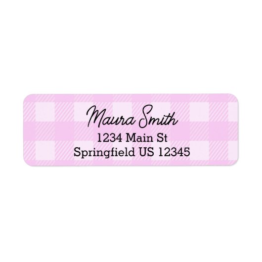 Pink Plaid cute return address ラベル (正面)