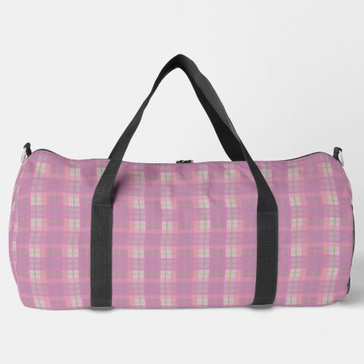 Pink Plaid Duffel Bag, Large ダッフルバッグ (正面)