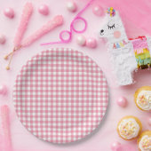 Pink Plaid Gingham Baby Shower ペーパープレート (パーティー)