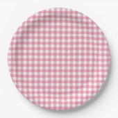 Pink Plaid Gingham Baby Shower ペーパープレート (正面)