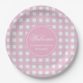 Pink Plaid Paper Plates Elegant Wedding Party ペーパープレート (正面)