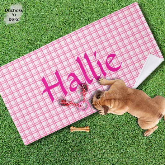 Pink Plaid Pattern Design Pet Towel バスタオル
