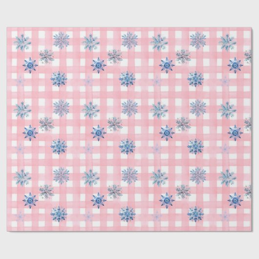 Pink Plaid Snowflake ラッピングペーパー (フラット)