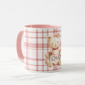 Pink Plaid Stripes Cat マグカップ (正面左)