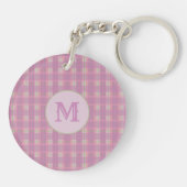 Pink Plaid Stripes Key Chain Capital Initial キーホルダー (裏面)