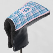 Pink Plaid with Modern Monogram ゴルフヘッドカバー (3/4 正面)