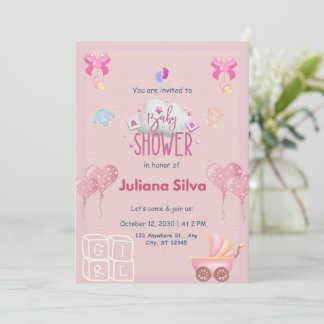 Pink playful Baby Shower Invitation  招待状