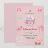 Pink playful Baby Shower Invitation  招待状 (正面/裏面)