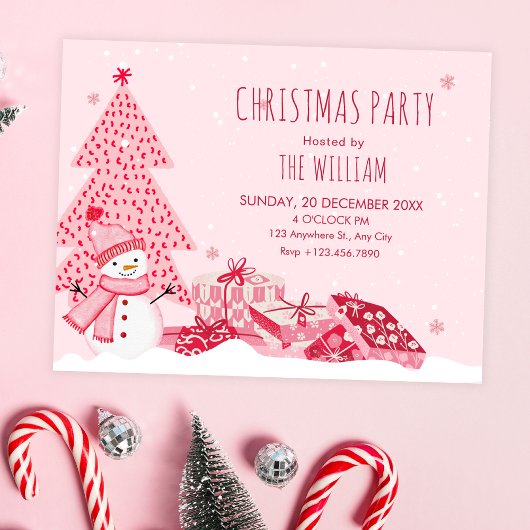Pink playful winter christmas  招待状