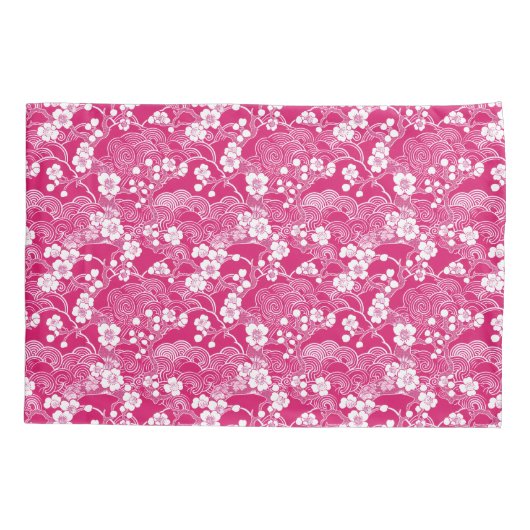 Pink Plum Blossom Chiyogami Pattern Pillowcases 枕カバー (裏面-左)