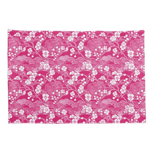 Pink Plum Blossom Chiyogami Pattern Pillowcases 枕カバー (裏面-右)