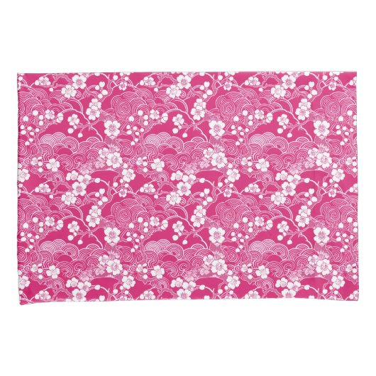 Pink Plum Blossom Chiyogami Pattern Pillowcases 枕カバー (正面右)