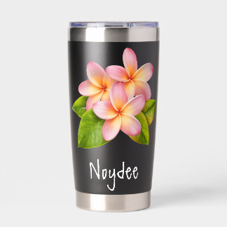 Pink Plumeria Frangipani, your Name, Floral 保温保冷タンブラー