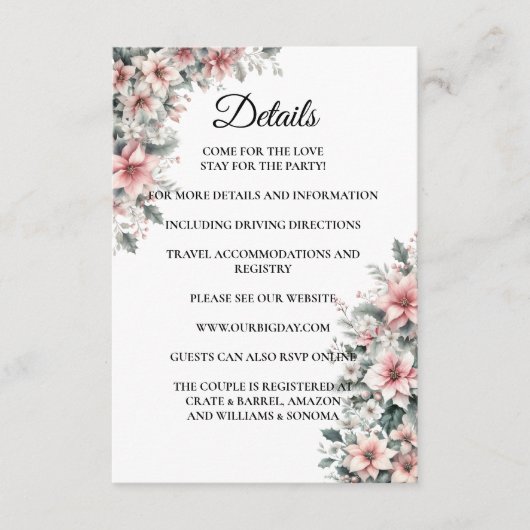 Pink Poinsettia floral Enclosure Card Details エンクロージャーカード (正面)